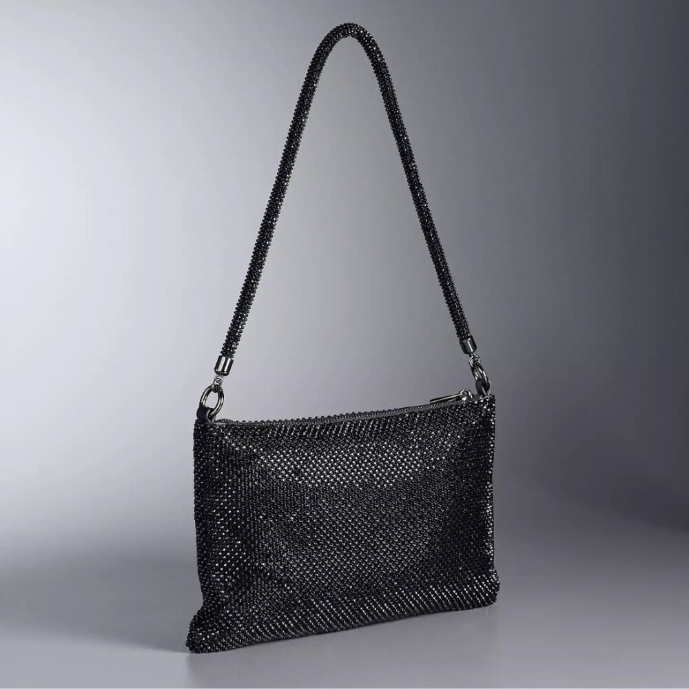 Simply Vera Vera Wang Zola Slouchy Rhinestone Mesh Top-Zip Shoulder Bag
